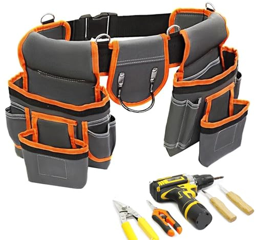 Werkzeuggürtel mit Trägern, abnehmbar, mit 2 magnetischen Taschen, robuster Werkzeuggürtel mit 18 Taschen, für den Bau von Klempnerarbeiten, elektrische Verkabelung, gerahmt