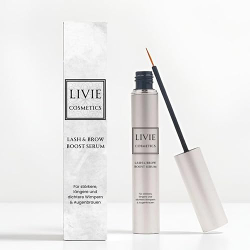 Livie Cosmetics Wimpernserum & Brauenserum - Vegan, ohne Hormone - Mit 15 natürlichen Ölen, Keratin & Vitamin E - Für längere, dichtere Wimpern & Augenbrauen - 5ml