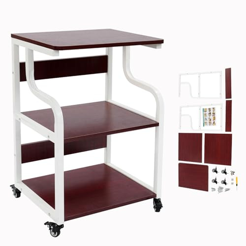 ROGONPDK Mesa de impresora de 3 niveles con ruedas, carro de impresora, carrito de impresora, soporte para el carrito de impresora, soporte para impresora para el estudio, para oficinas en casa y