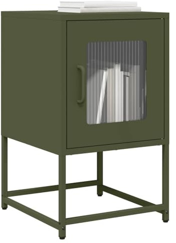 SKTQYQO Mesita de noche verde oliva de acero laminado en frío, 36 x 39 x 60,5 cm, con amplio espacio de almacenamiento y asas prácticas para salón, cocina, baño, oficina – Estructura estable