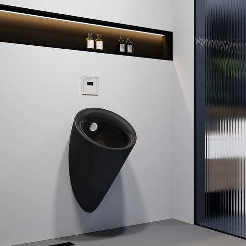 Gtzly Orinatoio a Sensore Domestici con Scarico Potente, Orinatoi in Ceramica, Orinatoio Sospeso Commerciali a Scarico per Bagno Maschile, Hotel, Centri Commerciali(Black)