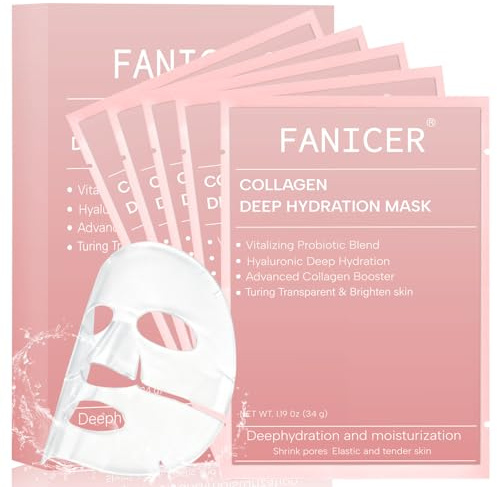 Collagen Deep Face Mask, 5 Pcs Collagen Hydrogel Mask,Korean Collagen Face Mask, Overnight face mask for Pore Minimizing, Elasticity Improvement, Lifting Care, Elasticity Improvement, Korean Skincare