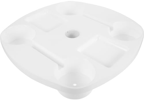 Ciieeo Vassoio da Tavolo per Ombrellone da Spiaggia 37x37 Cm Bianco in Plastica Resistente con Portabicchieri e Scomparti Snack per Patio Piscina Campeggio