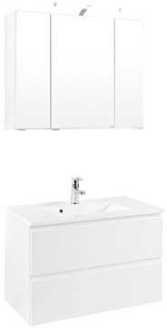 möbelando Waschtisch-Set Waschplatz Badezimmerset komplett Set Bad Cleo I (80 cm, Korpus-weiß/Front-weiß-Hochglanz)