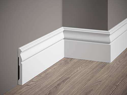 Mardom Decor | MD095 | Plinthe classique résistante aux rayures pour toutes les pièces | 200 x 12,0 x 1,5 cm | Blanc mat pré-apprêté | plus stable que le bois