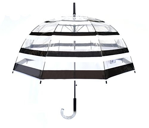 SMATI Parapluie Transparent Forme Cloche, Ouverture Automatique, Résistant au Vent, Couleur Rayures Noires et Blanches