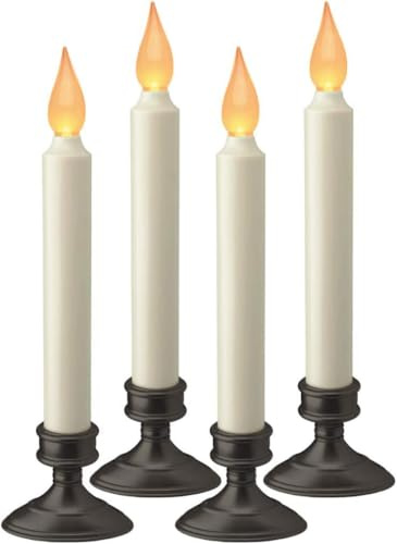 Xodus Innovations FPC1205A-4 Battery Operated LED Window Candle, Dusk to Dawn Light Sensor, Aged Bronze Plastic Base, Amber Flicker Flame, 8-7/8 Inch