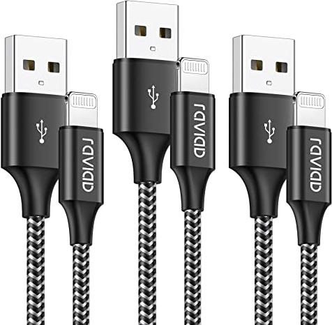 RAVIAD Câble Lightning iPhone Chargeur [1M/Lot de 3] Certifié MFi Nylon Tressé Ultra Résistant Fil Charge Rapide Cordon pour iPhone 13 12 11 Pro Max Mini XR XS X 8 7 6s 6 5s 5
