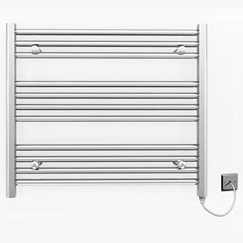 Myhomeware 700mm Wide Chrome Flat Electric Pre-Filled Towel Rail Radiator For Designer Bathroom UK (Elissa 700 * 600 Flat Electric)