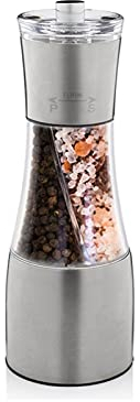 Molinillo de sal y pimienta eléctrico Acero inoxidable Sal y Pimienta Grinder pulverizador de pimienta especias tarro de molino de granos de doble finalidad de la especia del grano de pimienta amolado
