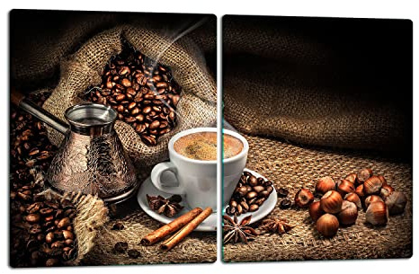 TMK | Herdabdeckplatten ceranfeld 2 Teilig 40x52 cm | Ceranfeldabdeckung Küche Elektroherd Induktion | Herdschutz Spritzschutz | Glasplatte Schneidebrett | Kaffee