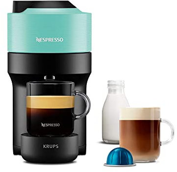 Nespresso Vertuo Pop Automatic Pod coffee machine for Americano, Decaf, Espresso by Krups in Aqua Mint