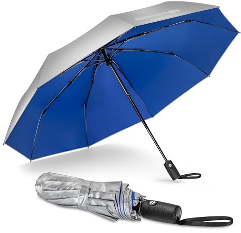 NINEMAX Regenschirm mit UV Schutz, Sonnenschirm Taschenschirm Automatik | Sturmfest Klein Schirm Tragbar Stabil für Herren Damen