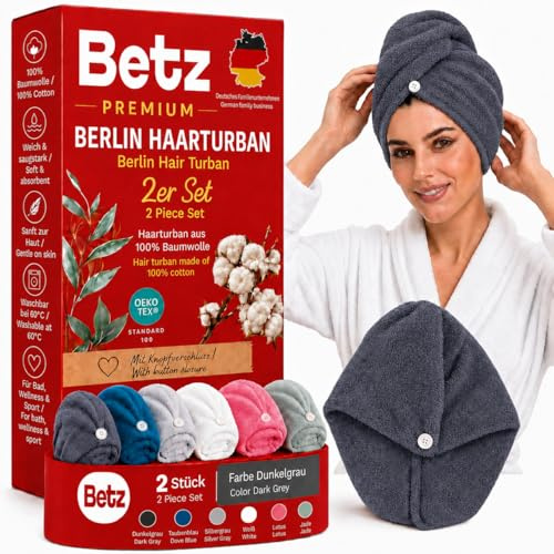 Betz terry turban med knapp BERLIN – turbanhandduk – huvudhandduk – hårturban 100 % bomull – färg mörkgrå