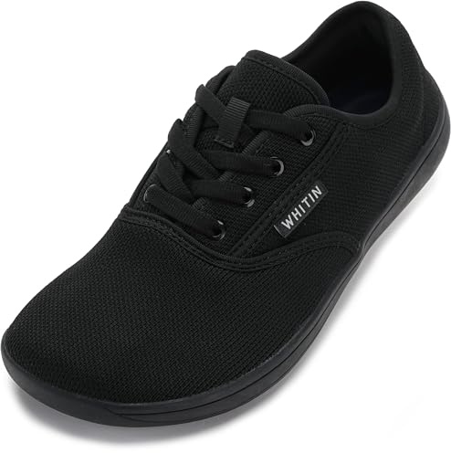 WHITIN Women's Knit Minimalist Barefoot Sneakers Wide Toe Box Zero Drop Sole Shoes Minimus Size 9 9W Tennis Trail Road Running Training Black 40