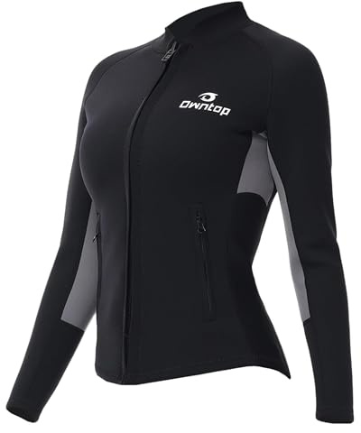 Owntop Top Muta Donna - 2mm Neoprene Manica Lunga Per Calore E Comfort | Cerniera Anteriore Robusta | Patta Posteriore Estesa | 2 Tasche Con Cerniera | Immersione Surf | Donna Grigio XXL