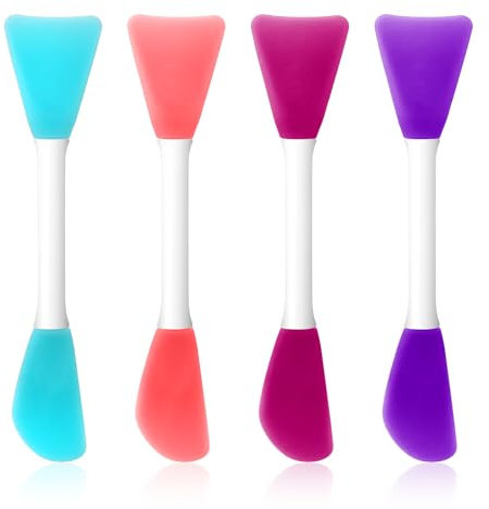 Silicone Face Mask Applicator, 4 PCS Double-End Mask Brushes for Facial Mud Mixing Spatula Soft Makeup Beauty Brush Tools for Apply Skincare Cream,Lotion, Gel, Cosmetic Foundation (4 Colors)