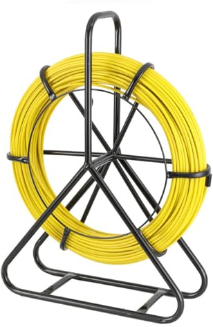 ECUTEE Fiberglas Kabel Rad 6mm x 100m Glasfaserstab, Rodder Fischband Drahttzieher Elektrokabel Kabeleinfädler mit Stahlrahmen