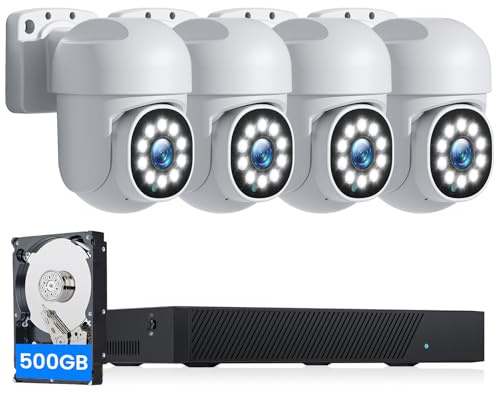 Camcamp 5MP Home Security Camera System, 4Pcs POE Wired Cameras for Home Security with 8CH 4K CCTV NVR, Auto Tracking, 2-Way Audio, Color Night Vision, 500GB HDD 24/7 Recording for Outdoor, Business