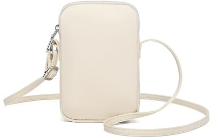 YONBEN Kleine Umhängetasche, Reißverschluss, Handytasche, Mini-Schultertasche, Smartphone-Geldbörse mit Kreditkartenfächern (Nylon-cremeweiß)