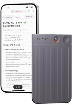 PLAUD Note AI Voice Recorder, la Primera grabadora de Voz con IA GPT-4o del Mundo. Almacenamiento y batería: grabación Continua de 30 Horas, 60 días de Tiempo en Espera. Precisa Voz a Texto en 57
