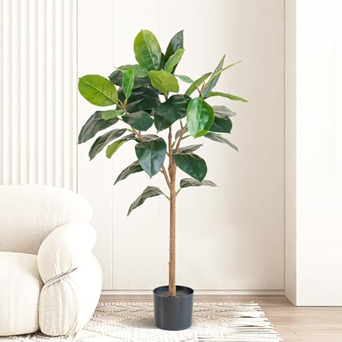 Elitix Kunstbaum Künstlicher Gummibaum für Zuhause mit Immergrünen Blättern, Realistischer Gummibaum Im Topf für Schlafzimmer, Hochzeitsfeier, Eingangsbereich, Dekorationsgummibaum(Green,S)