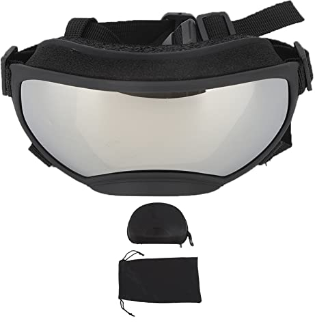 Große Hunde-Sonnenbrille, Hunde-Augenschutzbrille, Hundebrille, Atmungsaktiv und Bequem, Große Hunde-Sonnenbrille, Sonnenbrille (Schwarzer Rahmen, Silberne Linse)