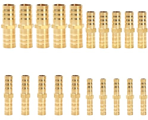 dentedeleao Hose Connector Set Fuel Line Connector, 20 Pieces Pipe Fittings, Brass Barbed Tube Straight Hose Fitting for Diesel Air Water and Fuel(6 mm/8 mm/10 mm/12 mm)