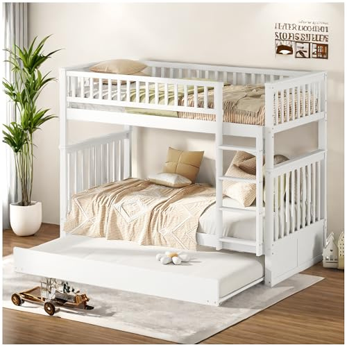 Sapgaks Etagenbett für Kinder mit Ausziehbett, lässt sich in zwei Betten von 90 x 200 cm, Kinderbett 90 x 200 cm, ausziehbare Betten, weiß