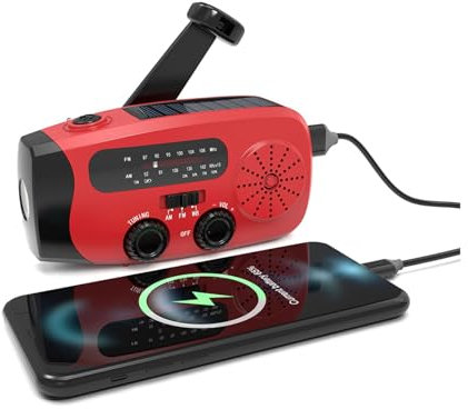 zhuBAOHE Radio di Emergenza alimentata ad energia Solare per la Sopravvivenza, Power Bank Portatile, Radio a manovella, Torcia elettrica alimentata ad energia Solare, Radio meteorologica,Rosso