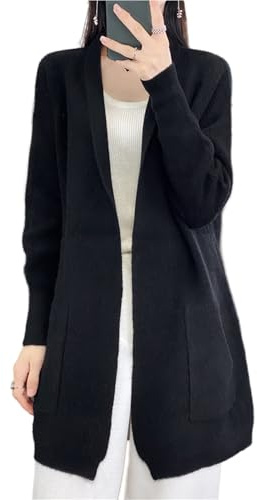 Ailaile 100% Lana Merino Maglione a Maglia da Donna, Cappotto Spesso con Tasche, Cardigan Autunno Inverno, Nero , L