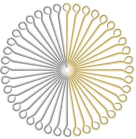 TOAOB 30mm Ösenstifte Edelstahl 200 Stück Open Eye Pins Silber und Gold für Ohrring Anhänger Perlen Schmuck DIY Handwerk Machen