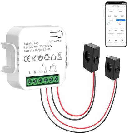 WiFi Smart Stromzähler mit 2 x 80A CT-Klemmen, Smart Home Energiemonitor, Tuya & Smart Life App, WLAN Energiezähler mit Kalibrierungsfunktion, Echtzeit Stromverbrauch Monitor, 2-Wege