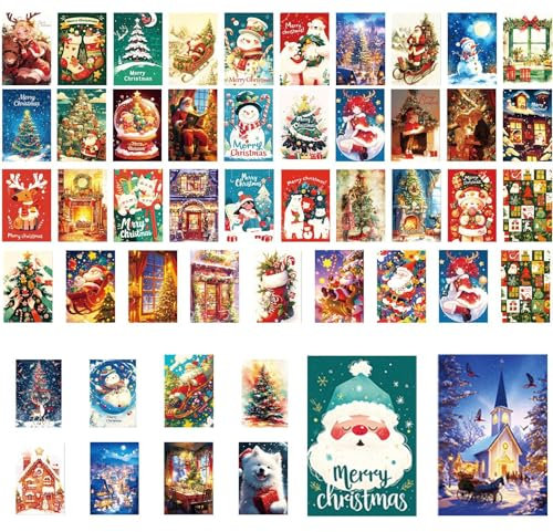 Vintage-Weihnachtspostkarten,Vintage- Weihnachtskarten NOSTALGIE 2024: Postkarten-Set (5 Motive X 10 St. = 50 St.) Nostalgisch - Ein Nostalgie-Weihnachtspostkarten-Set Im Retro/Vintage-