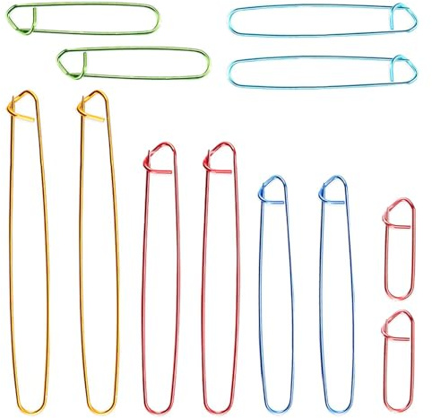 12 Stück Maschenhalter,6 Größen Strickenrahmen Set,Maschenmarkierer zum Stricken Zubehör,Aluminum Stitch Holders Set für Schals Decken,Stichhalter Häkelnadeln,Strickzubehör zum Maschenhalterseile