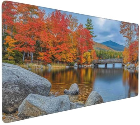 Gaming Mauspad XXL Herbst Mousepad 1000x500x4mm Landschaft Verlängertes Mauspad Schreibtischauflage,Genähte Kanten Mauspad,Verbessert Präzision Geschwindigkeit Wasserdicht Geeignet für Büro und Spiele