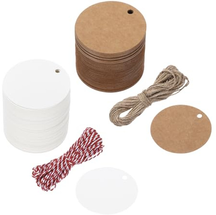 QUARKZMAN 200 Stück Geschenkanhänger Kraftpapier Etiketten Geschenk Anhänger Tags, Rund 5cm Kärtchen mit 20 Meter Jute Schnur Rot für Geschenkverpackung Weihnachten