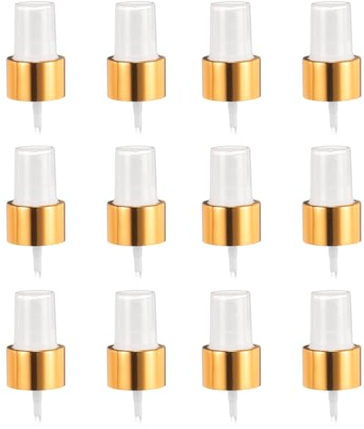 sourcing map 12 Pcs Gold White Spray Top, 24/410 Fine Mist Sprayer Reusable Replacement Spray Bottle Pump Plastic Top for Cosmetic Perfume and Body Sprays Bottle