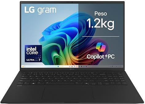LG gram AI 16Z90TL Copilot+ PC, Notebook 16 2.5K, Intel Core Ultra 7 (Serie 2) 256V, 16GB RAM, 512GB SSD, AI PC, Ultraleggero solo 1.2 kg, Batteria 77Wh, Windows 11 Home, Tastiera italiana, Nero