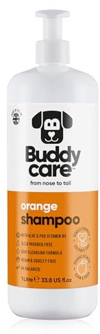 Buddycare Orange hundschampo, djupt rengöringsschampo för hundar, fruktig lukt, med Aloe Vera och Pro-vitamin B5 (1L)