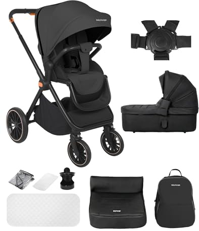 BabyVoyage passeggino 2 in 1, passeggino reversibile, Ruota rotante a 360°, Passeggino con chiusura veloce, passeggino fronte mamma-vie 0-48 mesi Fino a 26 kg-nero