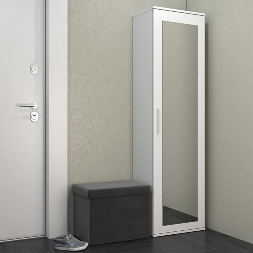 WHATSIZE ENTERPRISE - Modern Entryway Hall Single Wardrobe with Drawers Storage Coat Rack, Shoe Storage, Hanging Hooks Cabinet Contemporary Bedroom Hallway, Mudroom, or Foyer Furniture White