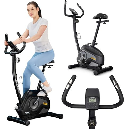 TREX SPORT Heimtrainer Fahrrad TX-400MB RECK | Fitnessbike mit verstellbarem Magnetwiderstand und LCD-Monitor | leises Hometrainer Fahrrad Grau
