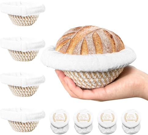 Cotton Rope Banneton Bread Proofing Basket Set, 4 x5IN Round Bread Basket with Liners & Covers for Artisan Bread Baking, Sourdough Bread Baking Supplies