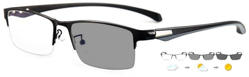 ABETOS Selbsttönende Photochrome Lesebrille Halbrand Metall Rechteckig Herren Blaulichtfilter Sehhilfe Lesehilfe mit Sonnenschutz
