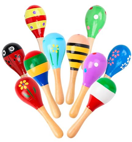 Toy Maracas, Kids Hand Percussion, Wooden Egg Shaker Musical Instrument for Coordination and Rhythm Learning, Parties or Classroom Use, 4.33x1.57x1.57 Inches Random Color 10 Pieces