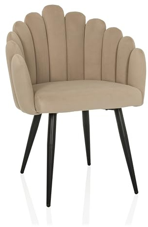 Hjh Living Stoppad Stol Med Snäckformad Rygg Scallore Sammetsklädd Matstol Snäckfåtölj Stoppad Med Metallben (Beige)