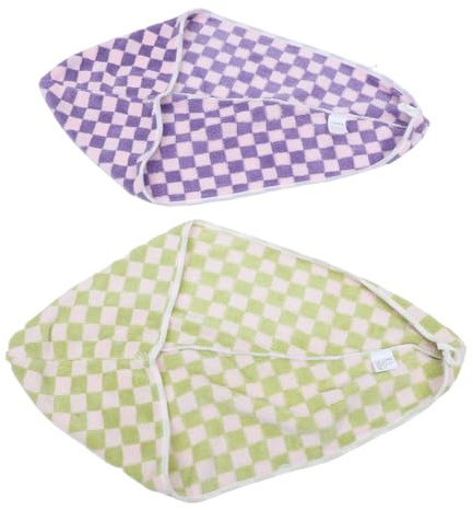 Beaupretty 2stücke Fleecehandtücher Schnelltrocknend mit Karomuster Saugfähige Haartücher als Turban für Damen für Bad und Dusche Beidseitig Nutzbar