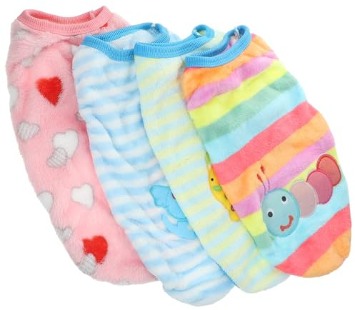 Homoyoyo 4pcs Small Dog Flannel Clothes Warm Pet Vest Set Cartoon Pattern Cold Weather Coat for Teacup Dogs Puppies Cats Plush l Size