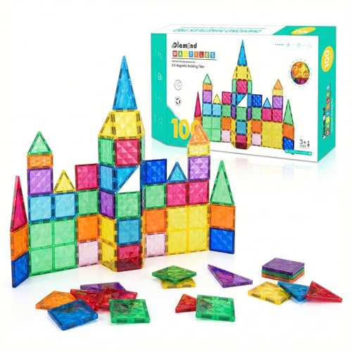 CUVE ACE Magnetiska block för barnbyggnad från 3 år - 100 st säkra magnetiska barnblock resistenta mot stabila anslutningar - kreativitet med magnetiska block med ritningar av